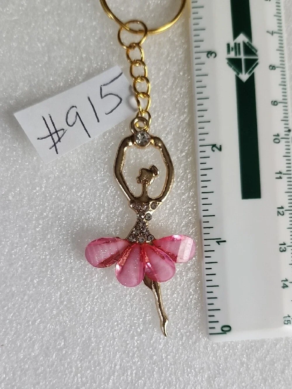 Hand Crafted Gold-Tone Ballerina Key & Card Holder with Pink Crystal Petals